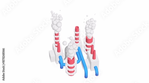 Industrial building factory facility power plant with smoke from chimney 3d render animation available in FullHD and 4K video