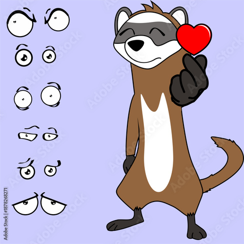 ferret cartoon heart love hands sing expressions pack collection in vector art