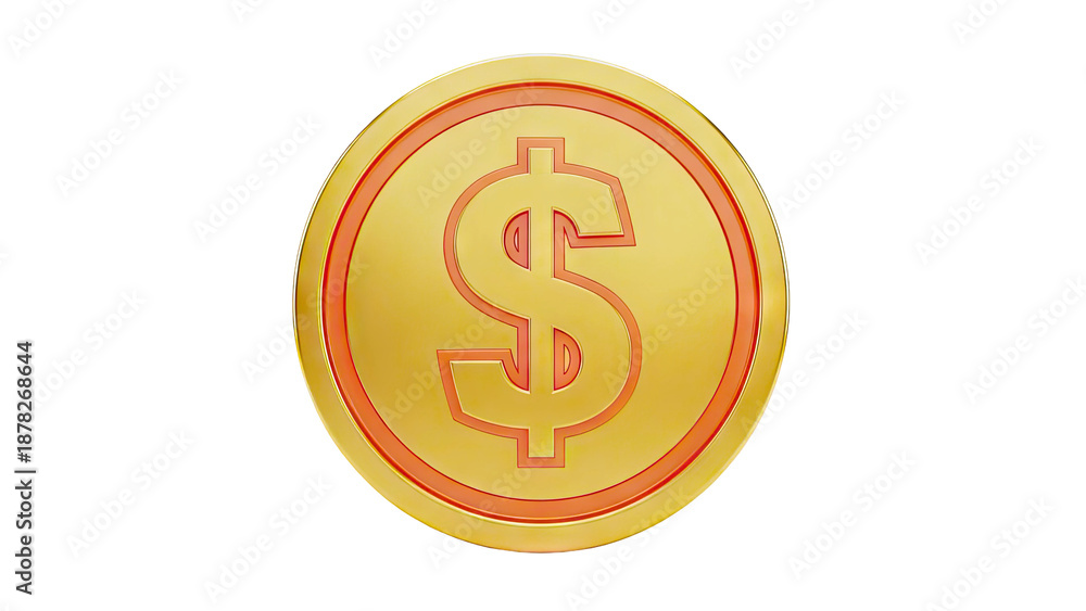 Fototapeta premium Golden Dollar Coin with 3D Effect