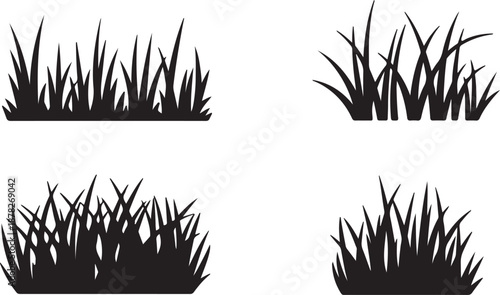 Minimalist vector illustrations featuring four distinct tufts of black grass, perfect for graphic design, natural backgrounds, and versatile decorative elements