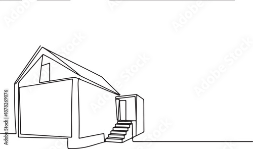 A Minimalist Line Drawing of a Modern House with Stairs and Entrance, Single Line Art Style