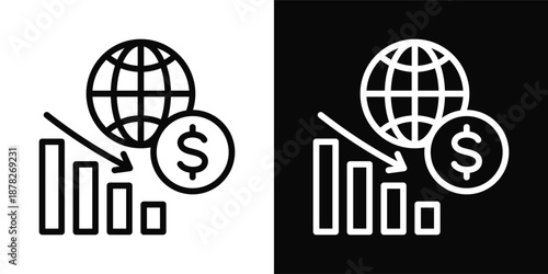 Downturn Icon White And Black Background Style