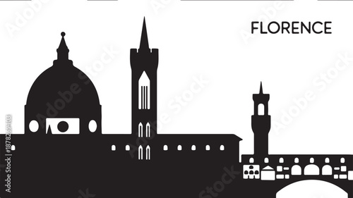 A Stylized Silhouette Vector Illustration of the Florence Skyline, Showcasing Iconic Landmarks