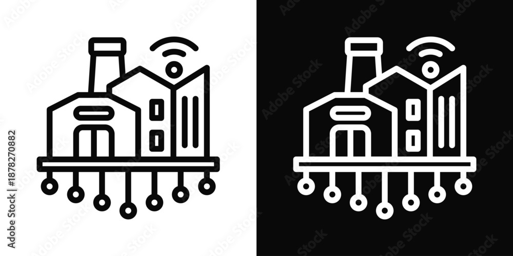 Fototapeta premium Smart Factory Icon White And Black Background Style