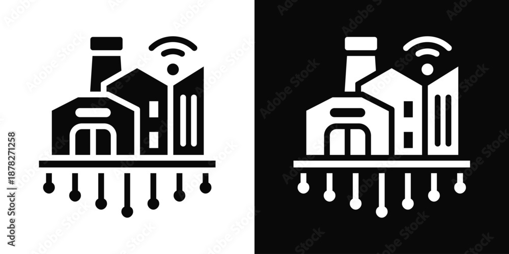 Obraz premium Smart Factory Icon White And Black Background Style