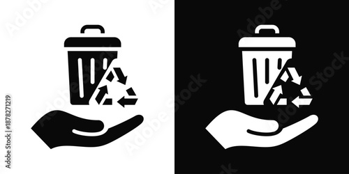 Waste Management Icon White And Black Background Style