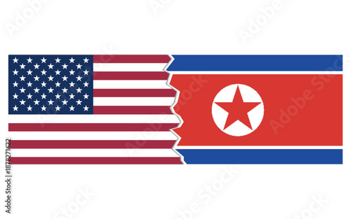 USA north korea conflict concept stock image, USA north korea breakup, usa north korea map break