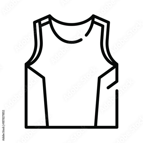 Black and white illustration of a sleeveless shirt or vest on a white background