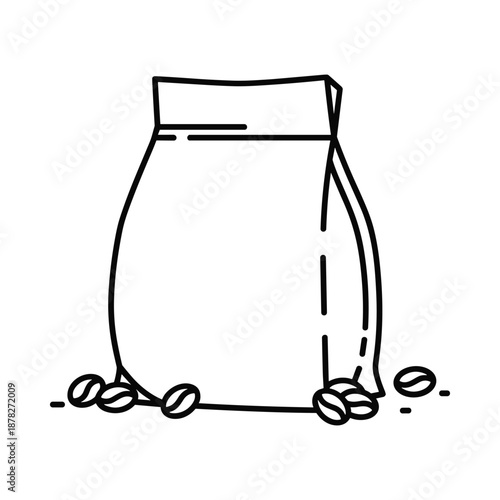 Coffee beans in sack simple line art
