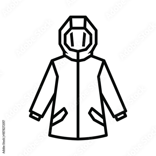 Black and white simple illustration of a hooded jacket with pockets