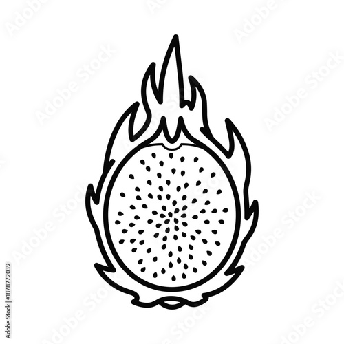 Dragon Fruit in Flames Simple Black Outline