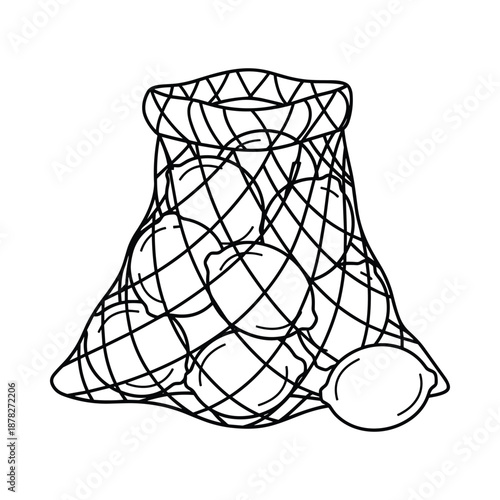 Potatoes in a sack black outline on white background