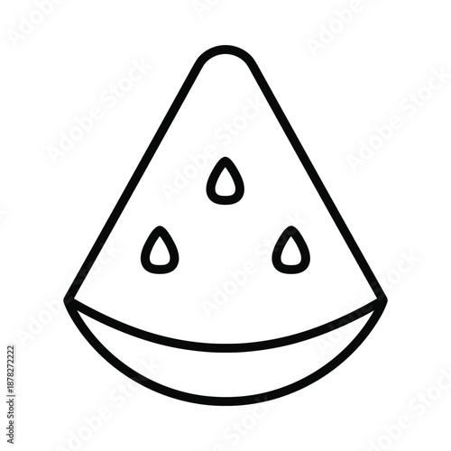 Slice of watermelon with seeds simple black line drawing