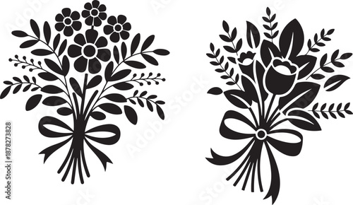 Minimalist black flower bouquet silhouette for wedding decoration and cards