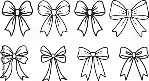Collection of hand drawn bow tie line art for gift wrapping and decoration