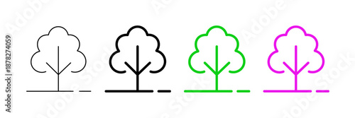 Set of minimalist tree icons with transparent background, depicting natural park symbols, forest elements, and environmental concepts for apps and websites, vector illustration