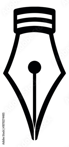 Simple line art illustration of a fountain pen nib depicting a classic writing instrument for concepts of education and creativity