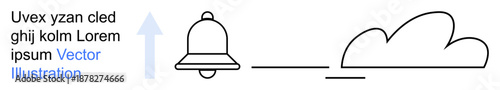 Cloud storage, notifications, uploads, data transfer, connectivity, technology. Bell icon next to a cloud with an upward arrow. Notification alerts and cloud storage concepts