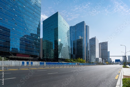 Urban Cityscape with Modern Skyscrapers and Clear Sky