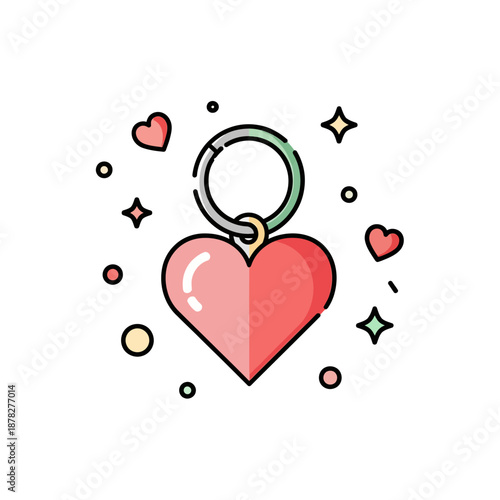 Charming illustrated heart-shaped keychain adorned with vibrant hearts and