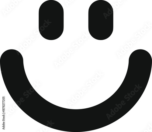Minimal black smiley face icon isolated on white background, simple happy emoji symbol, positive emotion modern graphic illustration