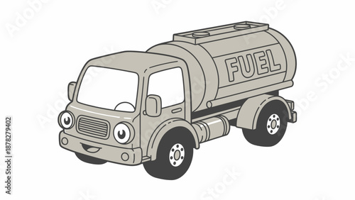 Cheerful cartoon fuel delivery truck with a friendly face and rounded design