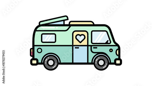Wallpaper Mural Charming pastel-colored van with a heart emblem and surfboard accessory Torontodigital.ca