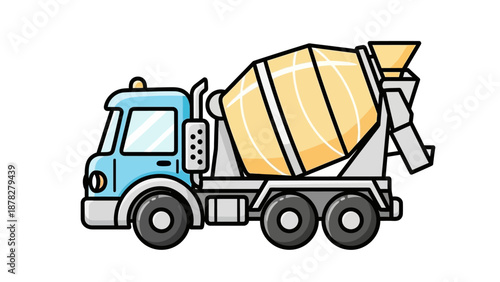 Cartoon Style Concrete Mixer Truck with Colorful Drum and Realistic Design