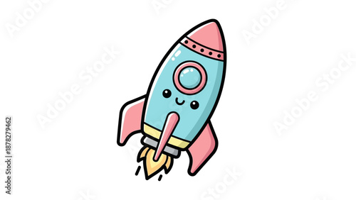 Cute Cartoon Rocket Launch with Bright Colors and Playful Design for Kids