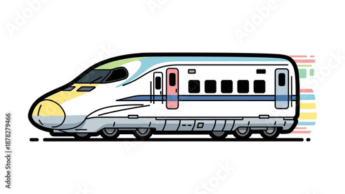 Modern high-speed train with sleek aerodynamic design and dynamic motion lines