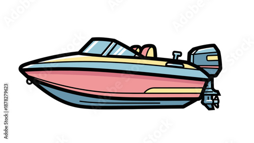 Colorful cartoon motorboat with detailed design on a white background