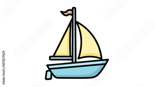 Colorful Cartoon Sailboat Illustration with a Pink Flag on a White Background