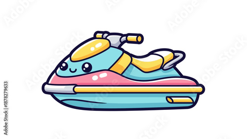 Cute animated jet ski with a playful cartoon style in vibrant colors for