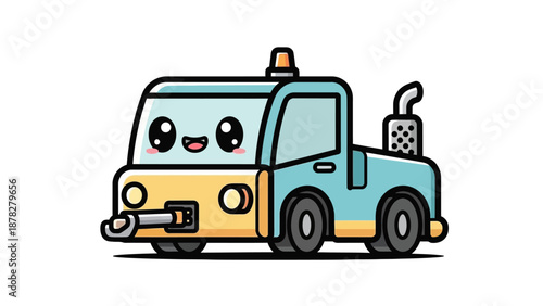 Adorable cartoon tow truck with friendly face and cheerful expression