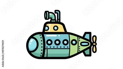 Colorful Cartoon Submarine Illustration Highlighting Nautical Adventure