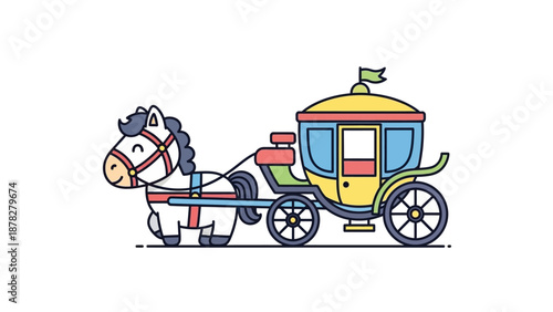 Colorful cartoon horse-drawn carriage with vibrant design in a whimsical style
