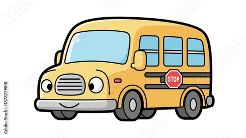 Cute cartoon school bus with friendly face and bright colors for children