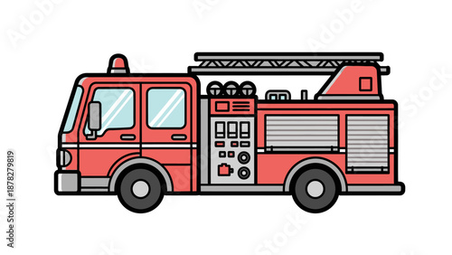Stylized Illustration of a Modern Fire Truck with Emergency Lighting and