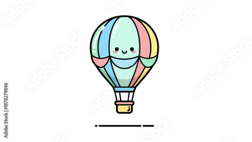 Cute pastel-colored hot air balloon with smiling face and whimsical design