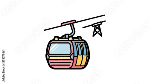 Colorful cartoon funicular cable car with aerial transportation system