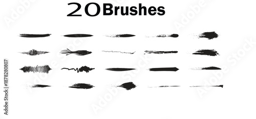 20 Professional Digital Painting Brush Set Vector Graphics for Illustration and Artistic Background Textures