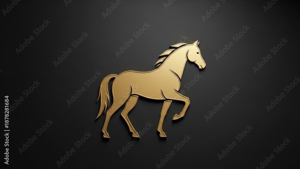Fototapeta premium A golden horse icon on a black background.