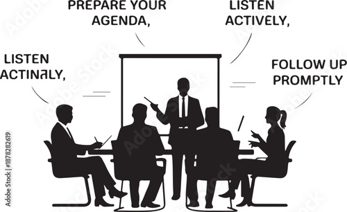Black and white meeting with agenda tips business people
