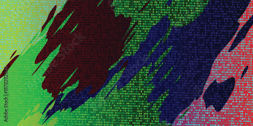 Halftone vector art background for cover, poster, banner, flyer, and card designs. Fluid abstract design with colorful dots. Futuristic retro illustration.