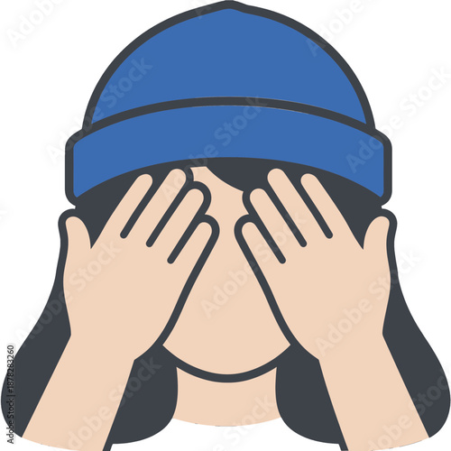 Flat icon of a person covering face with hands.