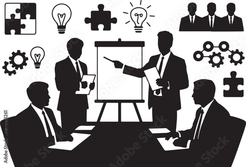 Business meeting with presentation and brainstorming