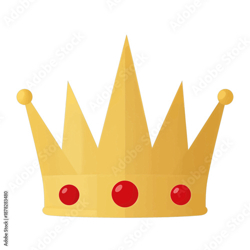 Golden Crown Vector Icon with Red Gems.