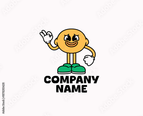 Cute lemon mascot logo with a smiling cartoon character waving happily. Ideal for branding, food and beverage businesses, healthy products, kids brands, and playful company identity designs