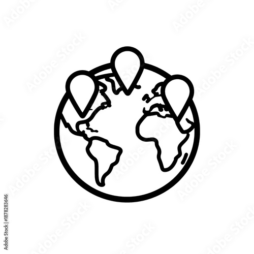 Line art icon of global teamwork.