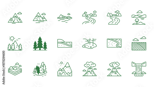 Vibrant landscape icons set for commercial design projects